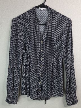 mine Black & White Geometric Button-Front Blouse